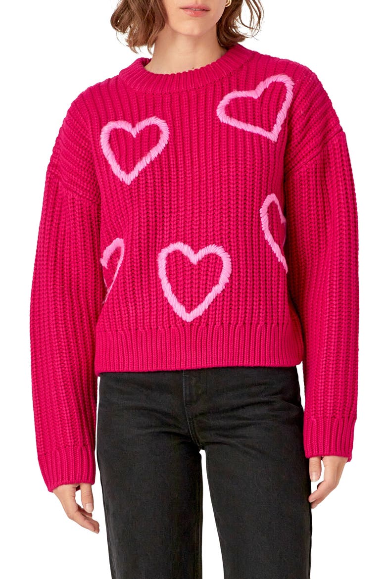 Heart Stitch Sweater, Main, color, FUCHSIA/PINK