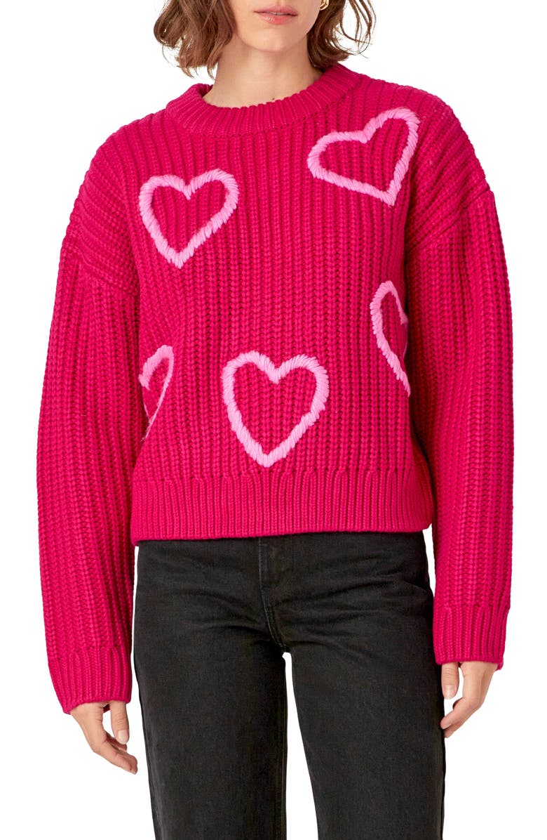 English Factory Heart Stitch Sweater, Main, color, Fuchsia/Pink
