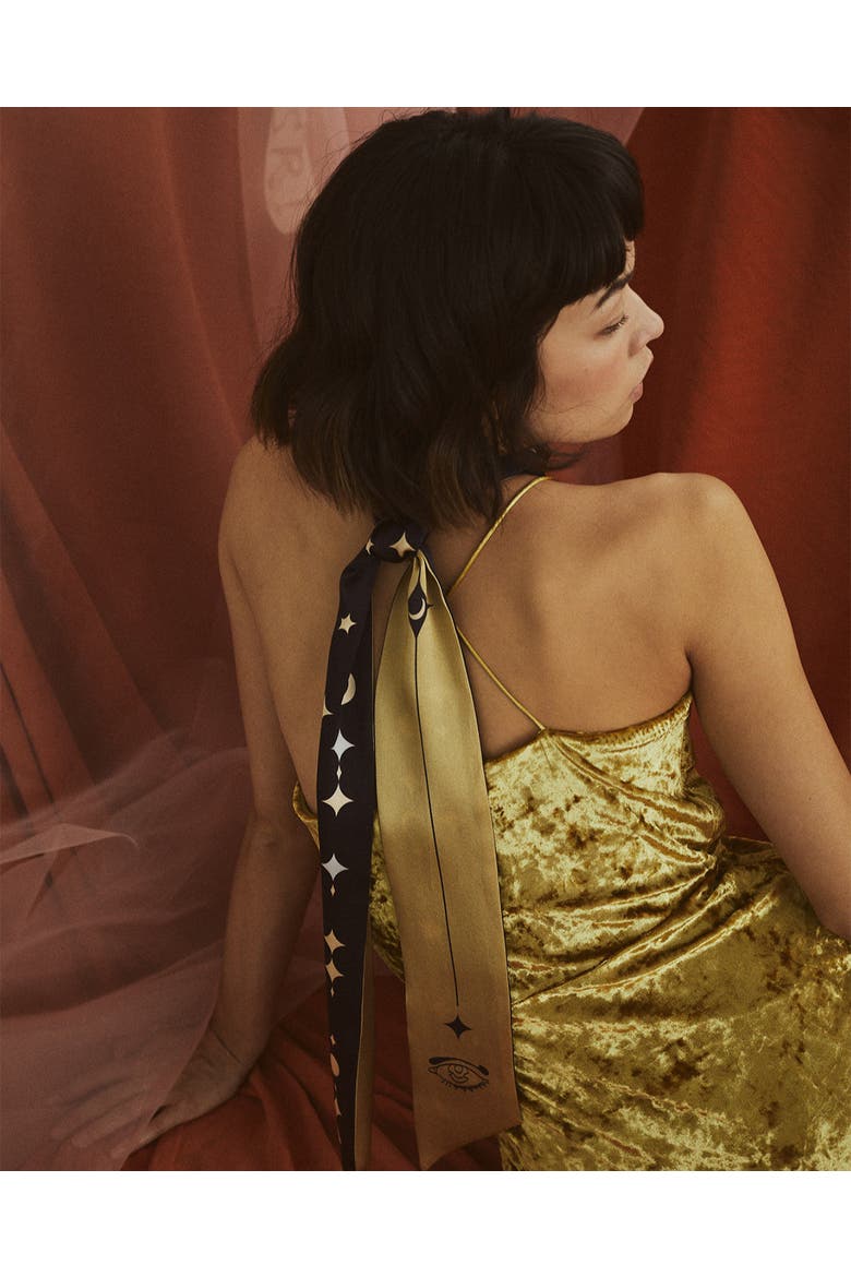"Moonlit Stars" Silk Neck Bow Scarf, Alternate, color, Gold and Black