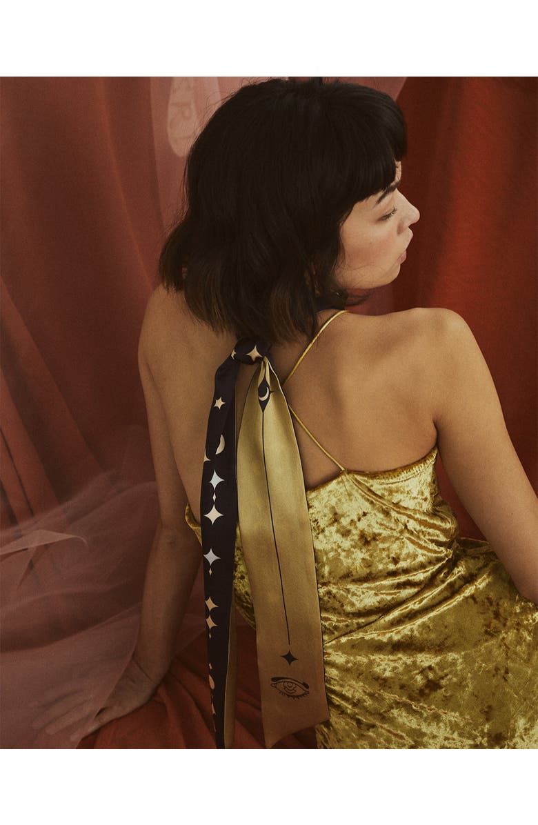 Lost Pattern "Moonlit Stars" Silk Neck Bow Scarf, Alternate, color, Gold And Black