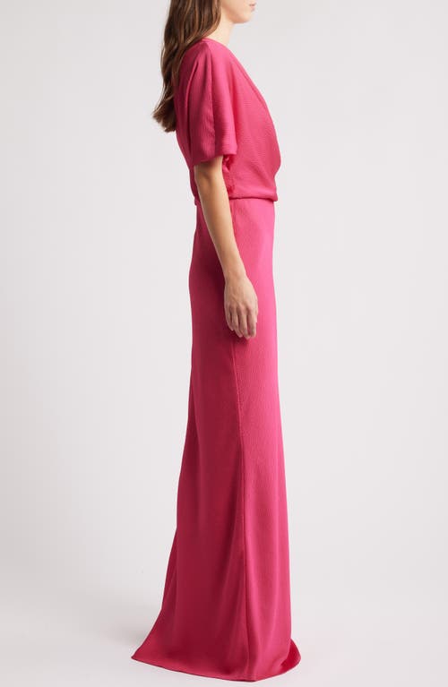 Amsale Slouch One-shoulder Hammered Satin Gown In Magenta