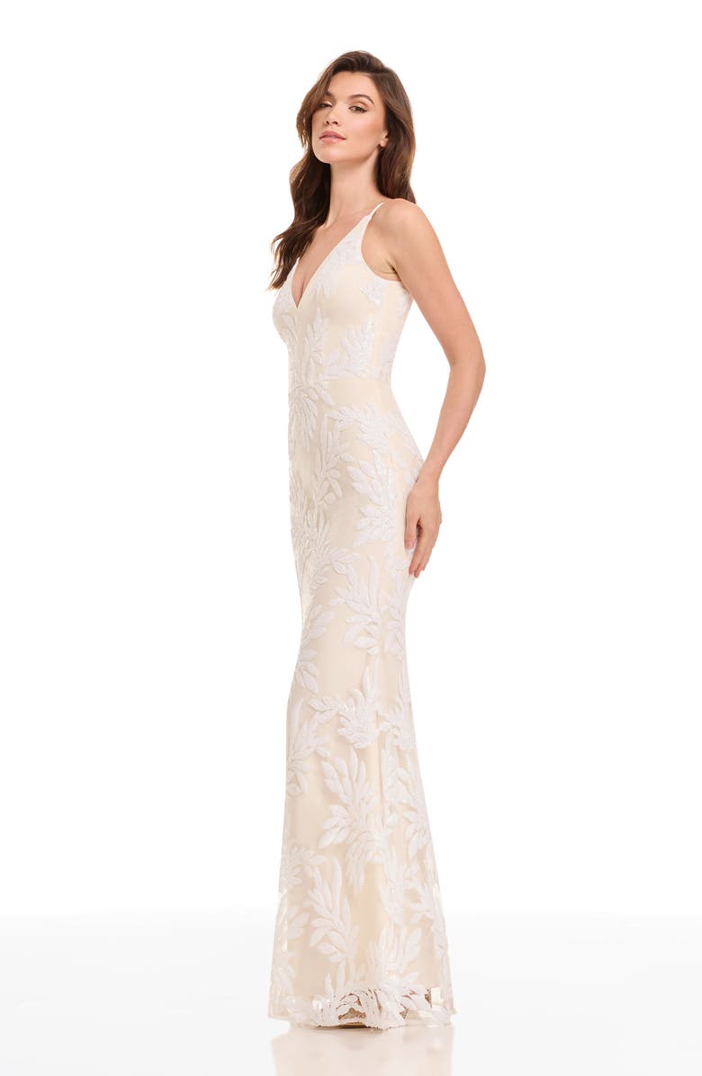 Dress the Population Sharon Embellished Lace Evening Gown, Alternate, color, Ivory