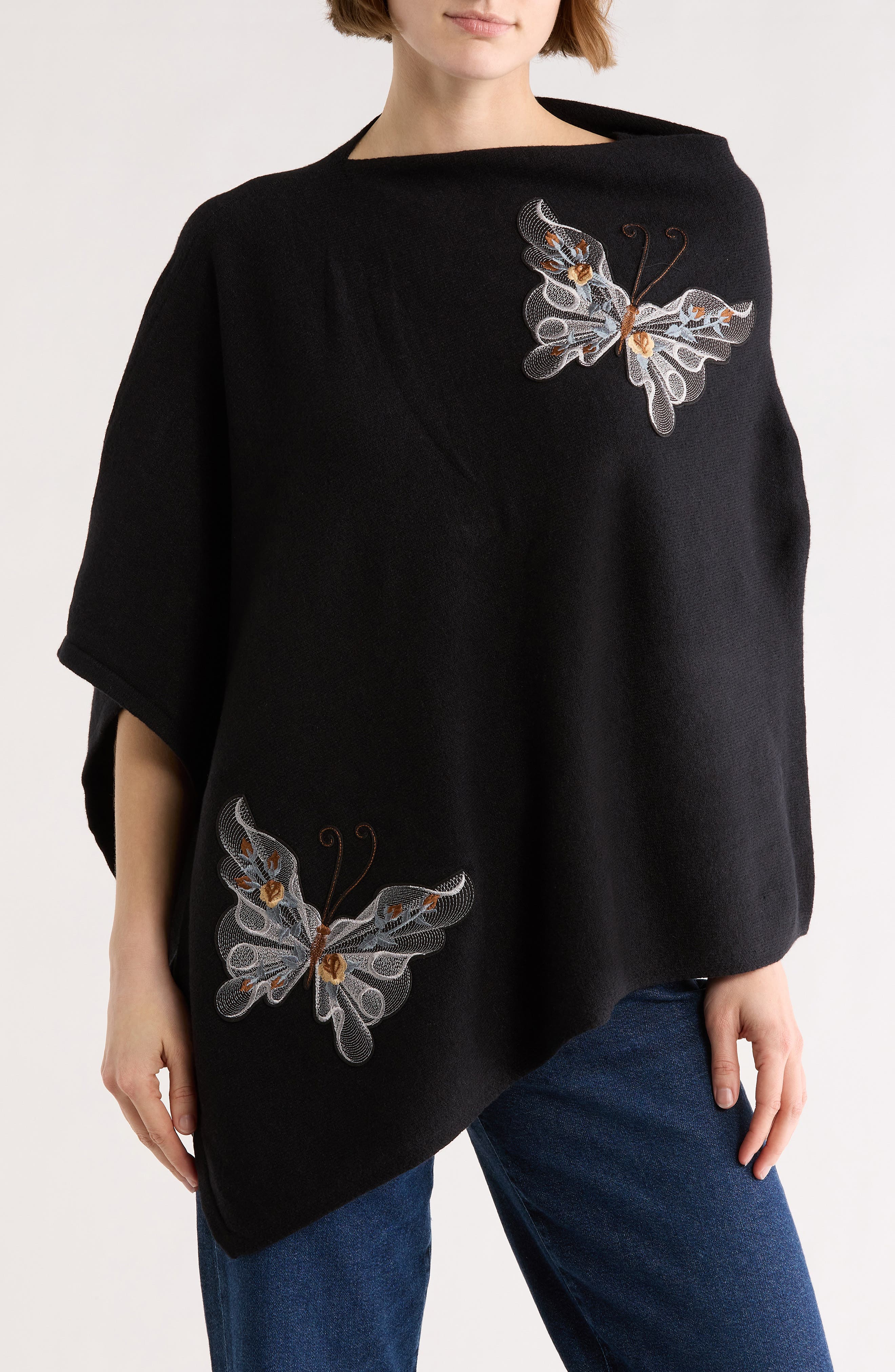 La Fiorentina Butterfly Embroidered Poncho