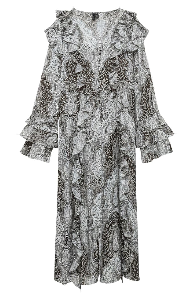 VERO MODA Tara Leaf Print Button Front Longline Cardigan, Alternate, color, Skywriting Aoptammy