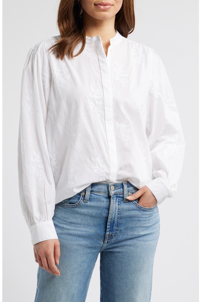Embroidered Cotton Button-Up Shirt, Main, color, WHITE