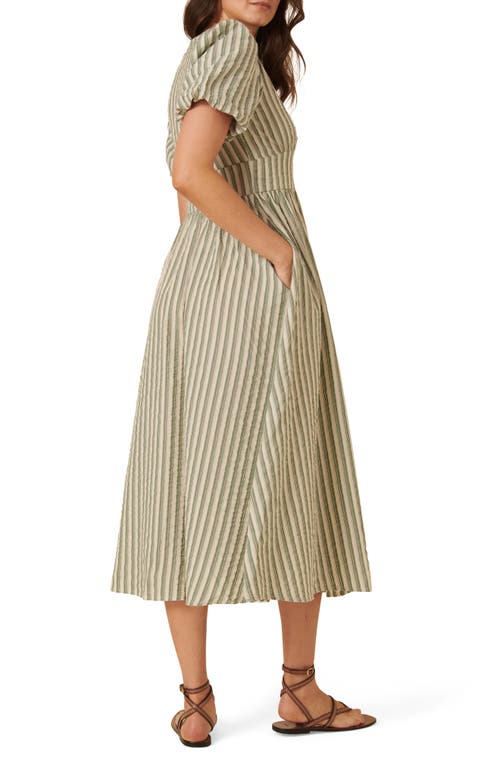NOBODY'S CHILD NOBODY'S CHILD STARLIGHT STRIPE PUFF SLEEVE ORGANIC COTTON MIDI DRESS
