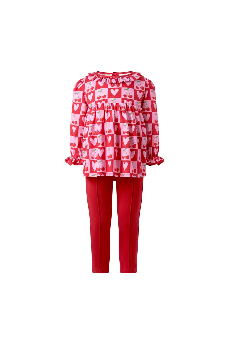 Cherry Heart Blouse & Leggings Set, Main, color, Pink