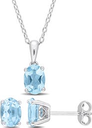 DELMAR Sky Blue Topaz Stud Earrings & Pendant Necklace Set