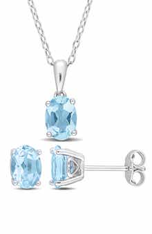 DELMAR Sky Blue Topaz Stud Earrings & Pendant Necklace Set