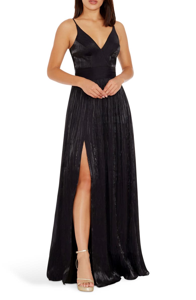 Dress the Population Danae Crinkle A-Line Gown, Main, color, Black