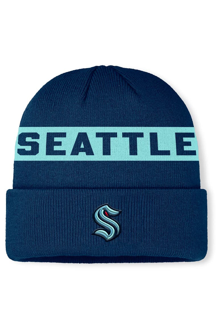 Men's Fanatics Deep Sea Blue Seattle Kraken Authentic Pro Rink Cuffed Knit Hat, Main, color, Navy