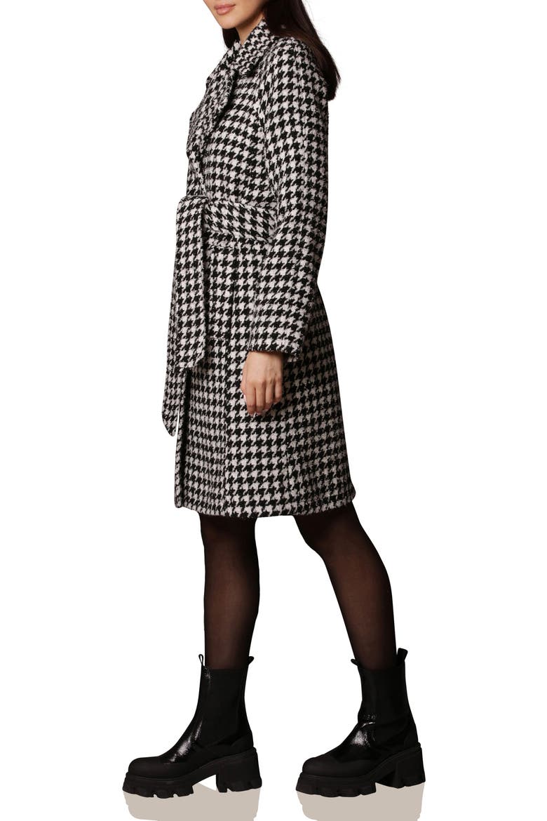 Belted Houndstooth Raglan Sleeve Coat, Alternate, color, BLACK/ WHITE HOUNDSTOOTH