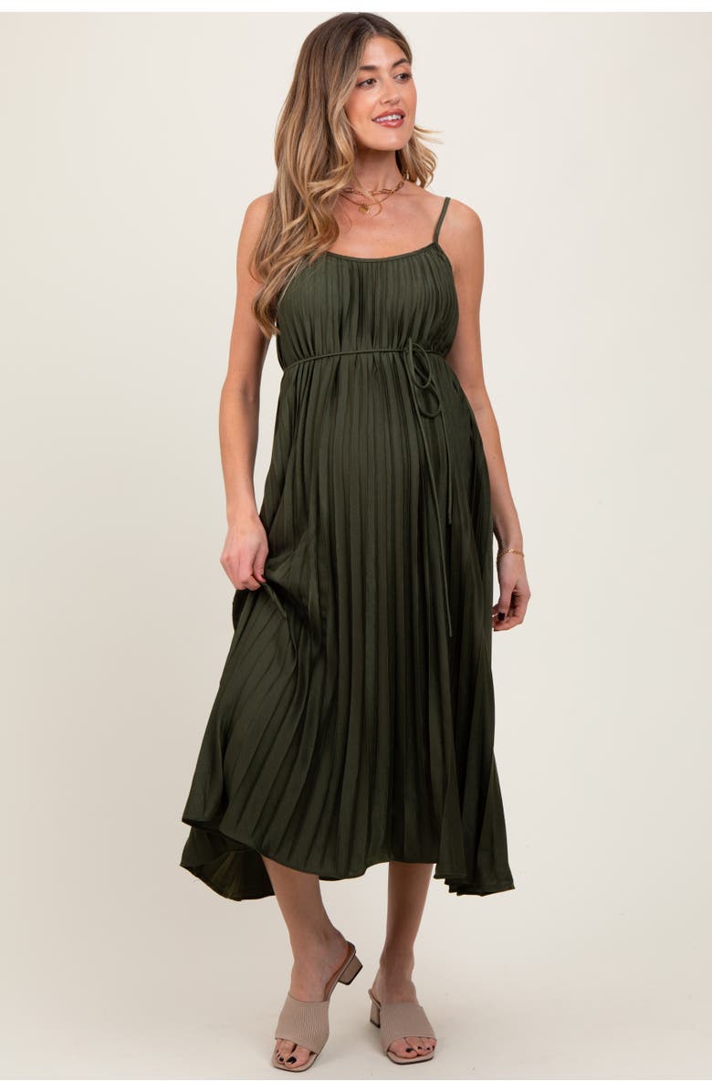 PinkBlush Pleated Sash Tie Midi Dress, Alternate, color, Olive Green