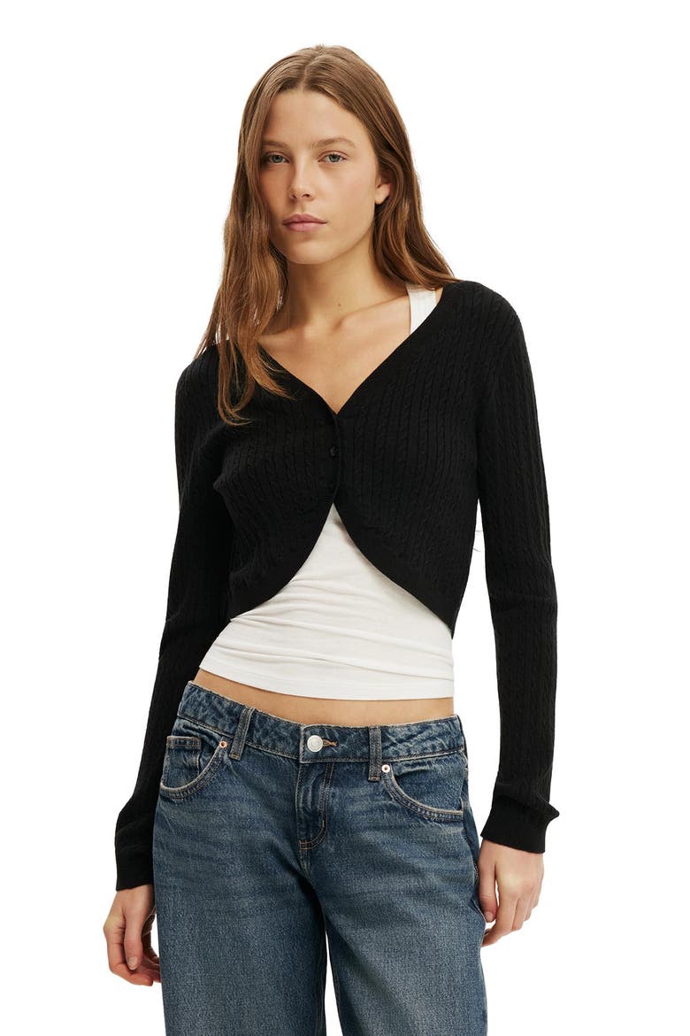 Women's Ls Cable Micro Cardi, Main, color, Black