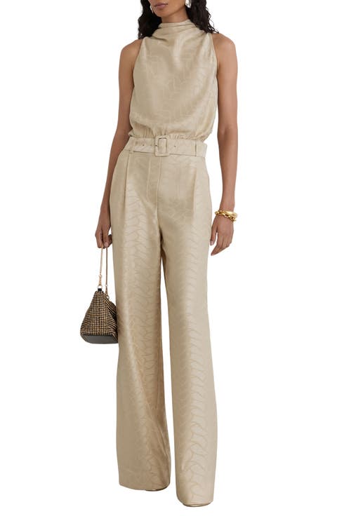 Erin Jacquard Belted Wide Leg Jumpsuit