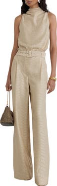 Reiss Erin Jacquard Belted Wide Leg Jumpsuit