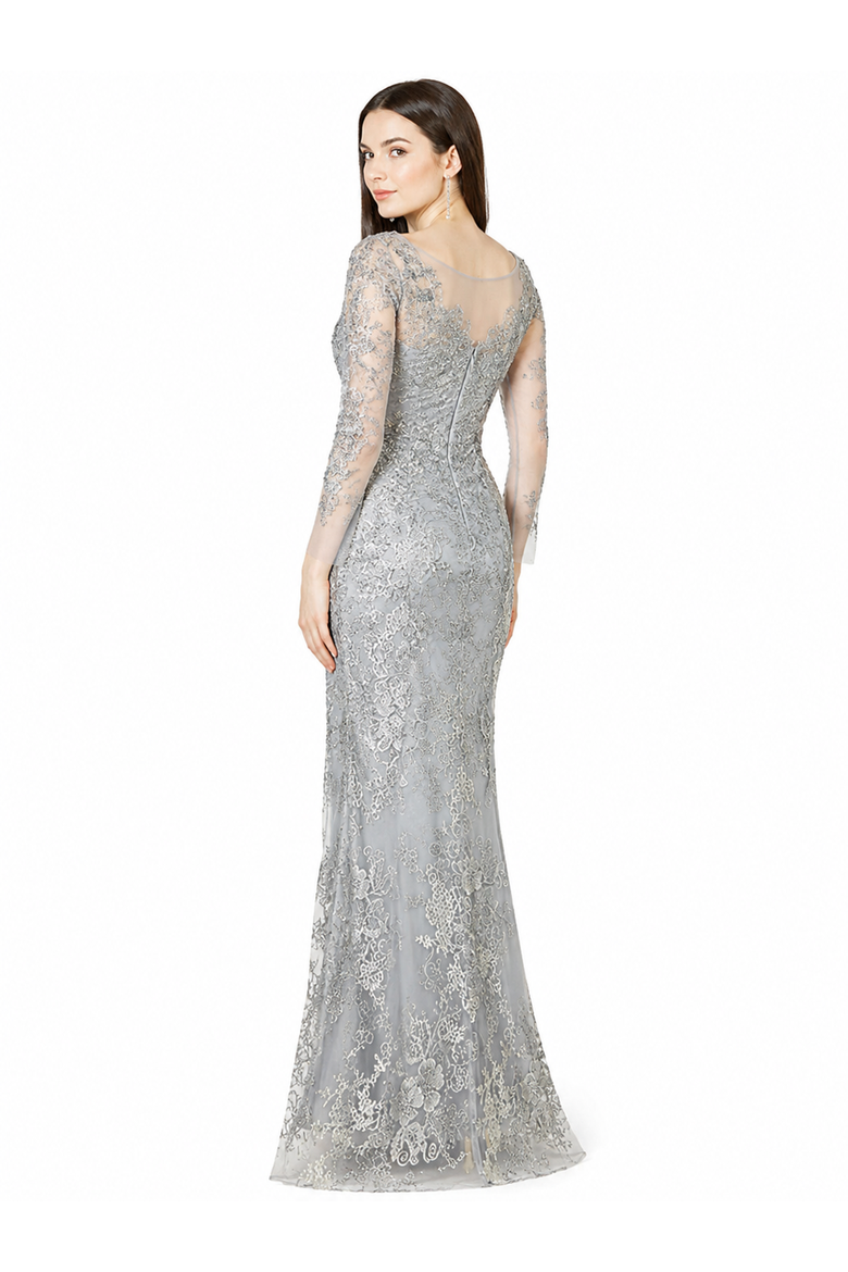 High Neck Long Sleeve Fitted Lace Gown, Alternate, color, Thistle