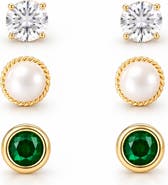 Donatello Gian Set of 3 Gold-Tone Pearl & Crystal Stud Earrings