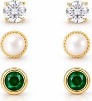 Donatello Gian Set of 3 Gold-Tone Pearl & Crystal Stud Earrings