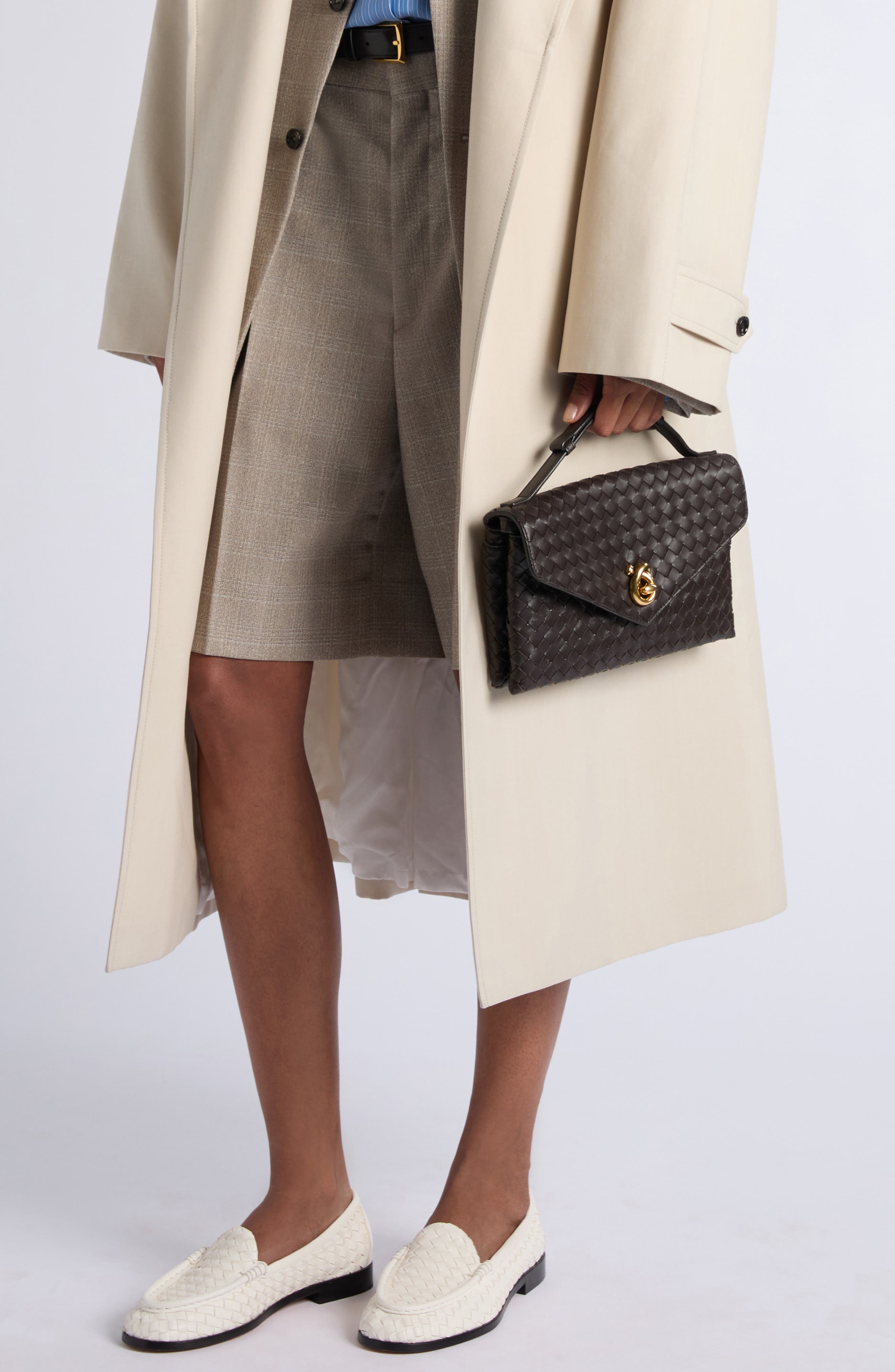 Bottega Veneta Knot Lock Intrecciato Leather Shoulder Bag, Alternate, color, 2190 Fondant-M Brass