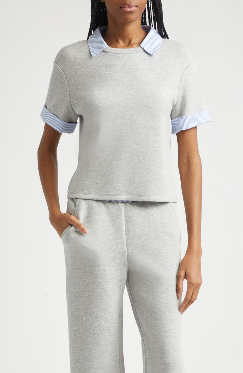 Veronica Beard Stuyvesant Mixed Media Top, Main, color, Light Heather Grey