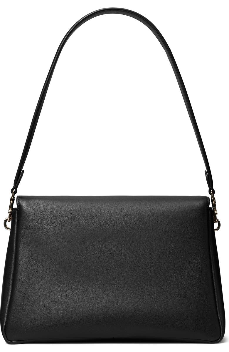 Tory Burch Charlie Leather Shoulder Bag, Alternate, color, Black
