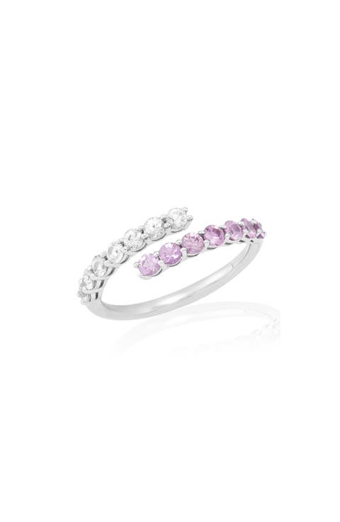 14K White Gold Pink & White Sapphire Bypass Ring