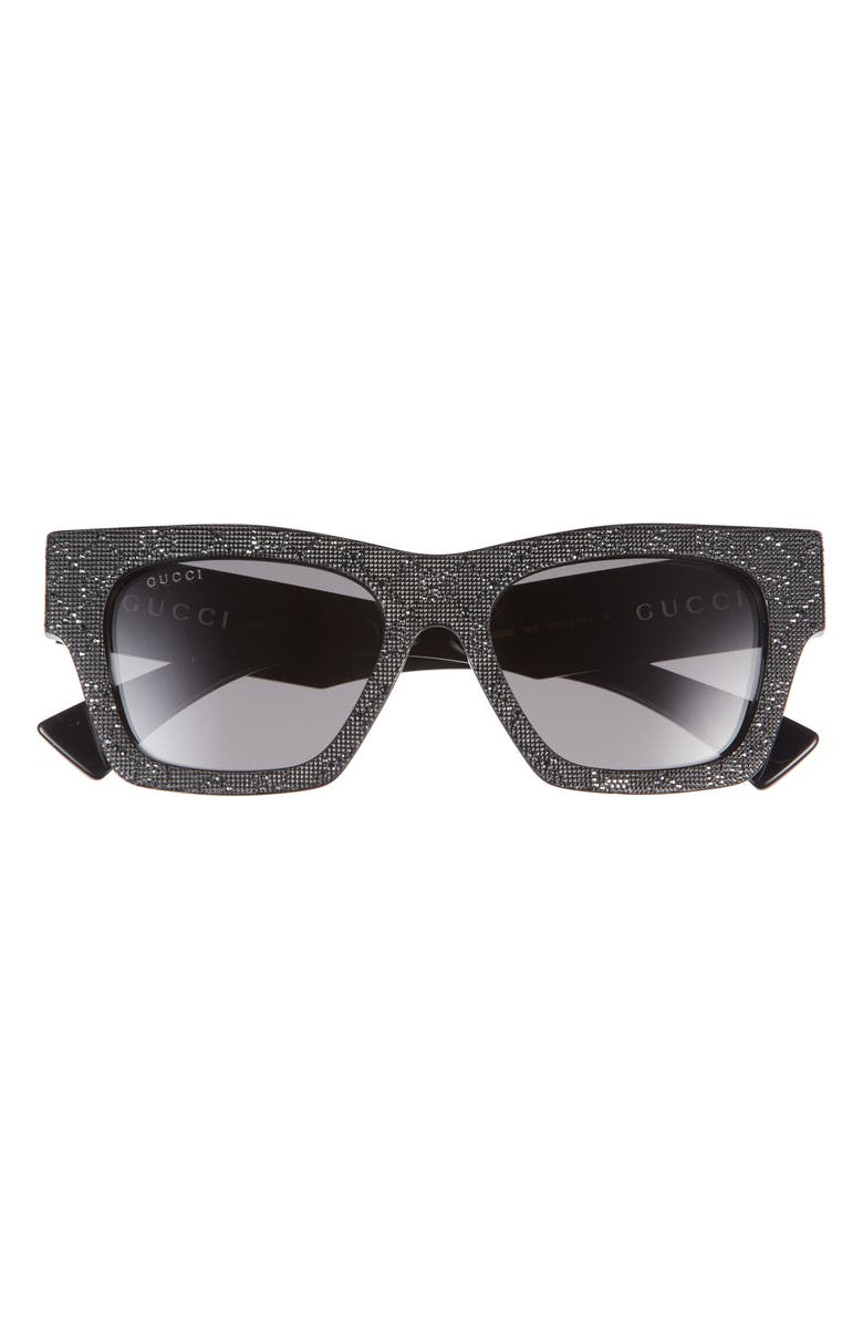 Gucci 52mm Rectangular Sunglasses, Main, color, Black