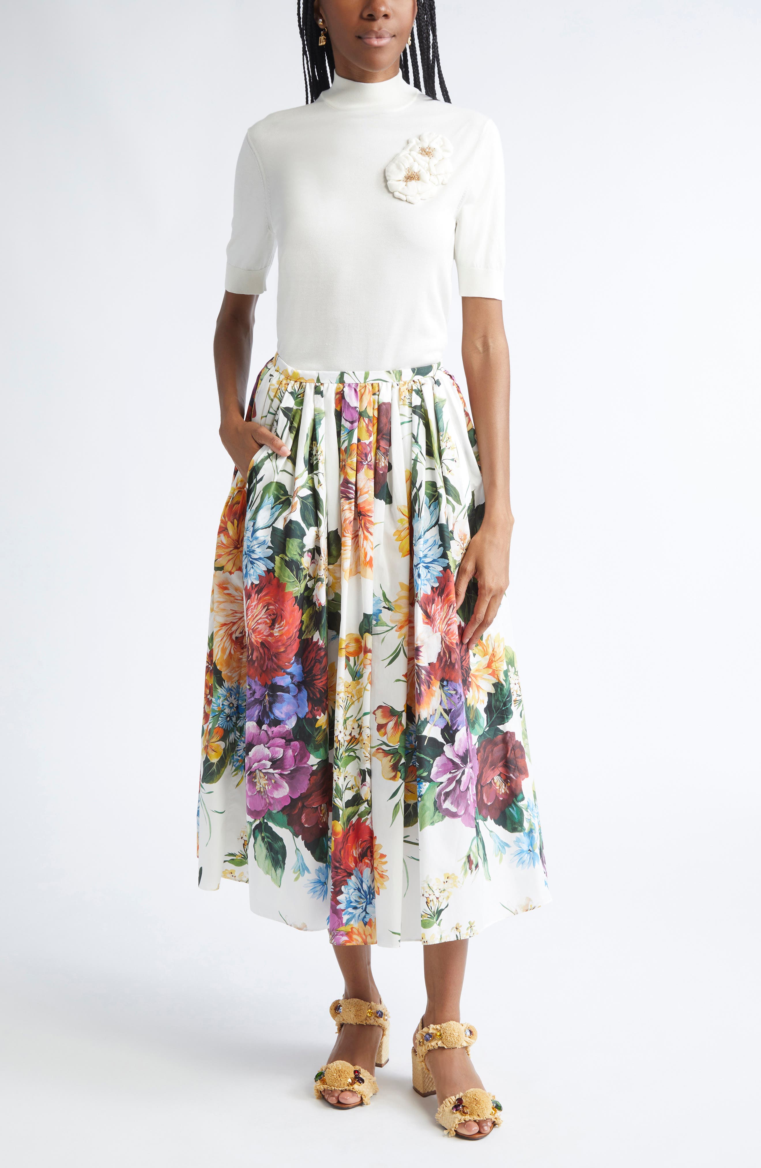 Floral Brooch Silk Sweater - image 2