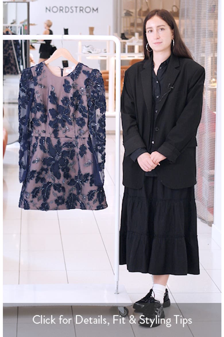 Ines Beaded Floral Long Sleeve Cocktail Minidress video
