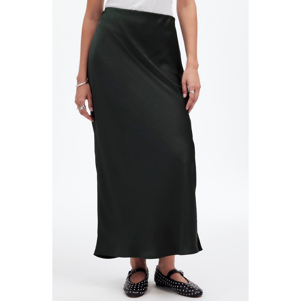 Madewell Satin Maxi Slip Skirt In Luxury Forest