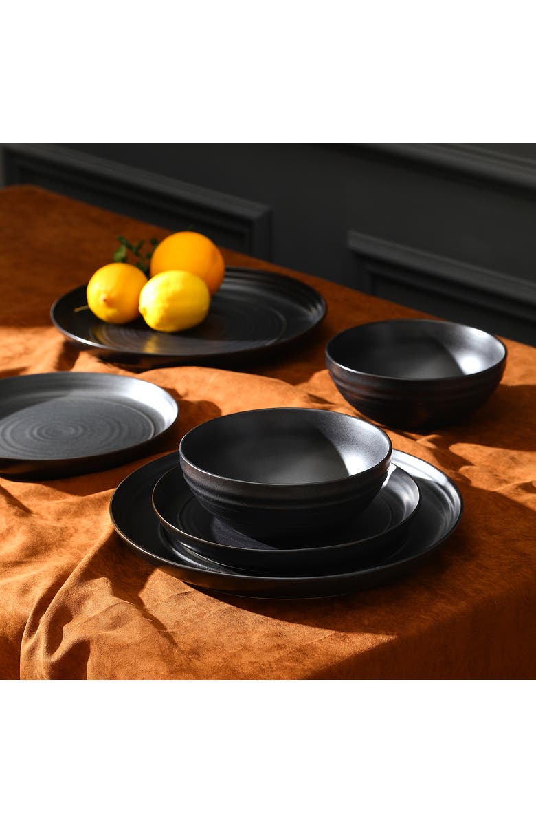 Stone Lain Elio Stoneware 24-Piece Dinnerware Set, Alternate, color, Black