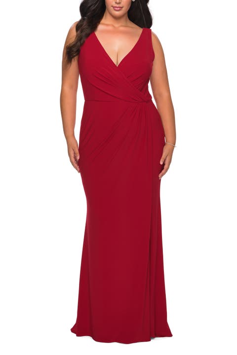 Jersey Plus Size Dress with V-Neckline and Slit