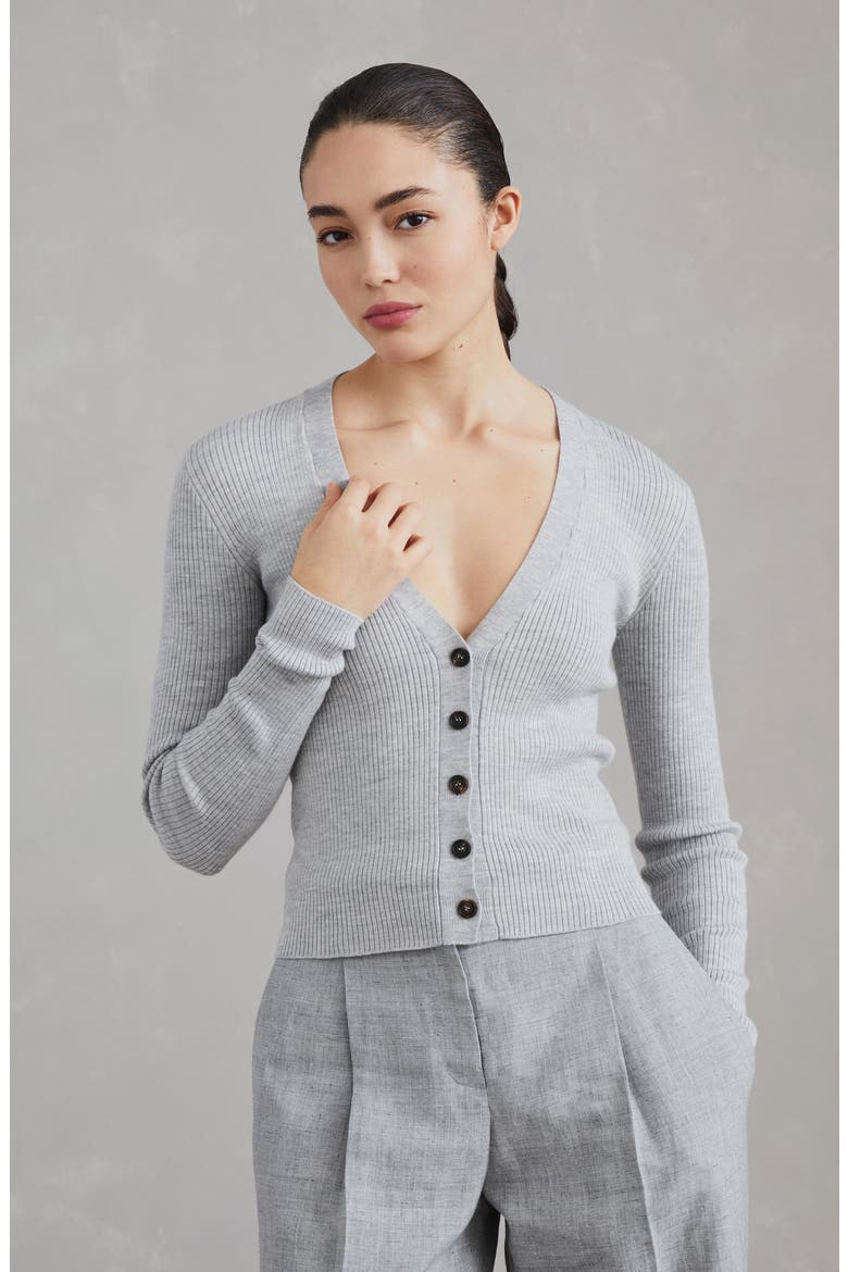 Rib knit cardigan, Alternate, color, Grey