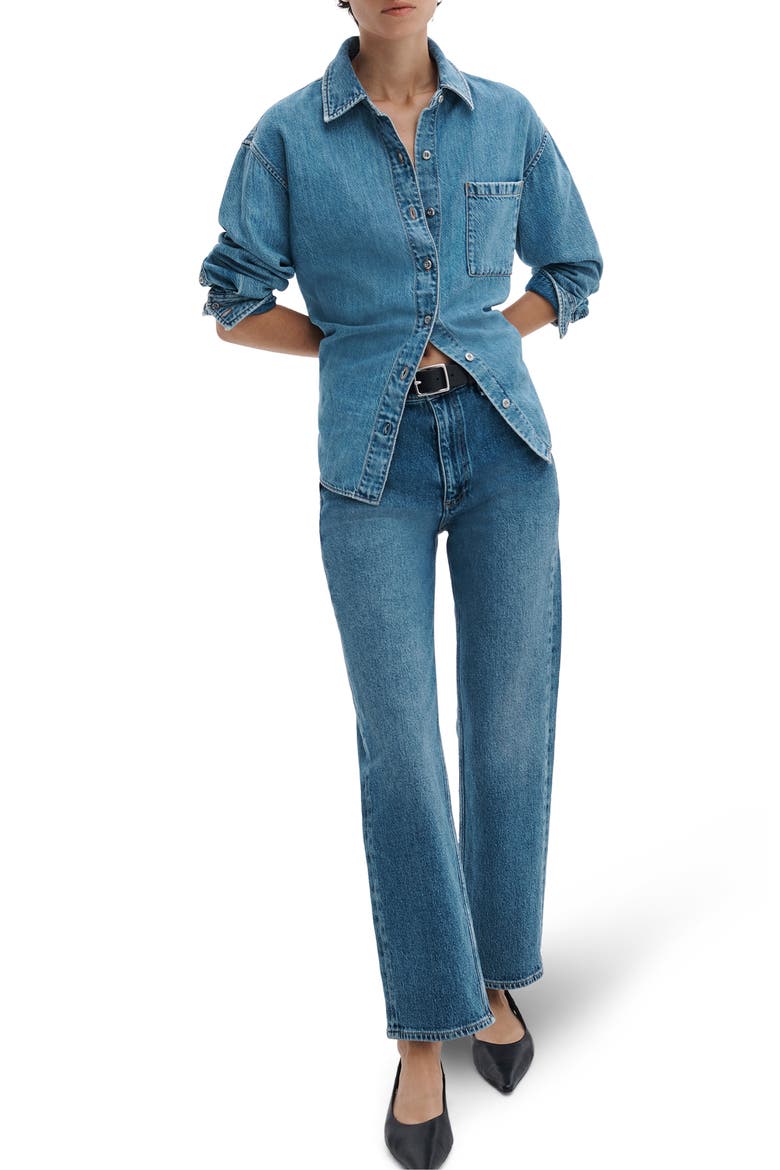 Connie Featherweight Denim Button-Up Shirt, Alternate, color, EVERGLADE