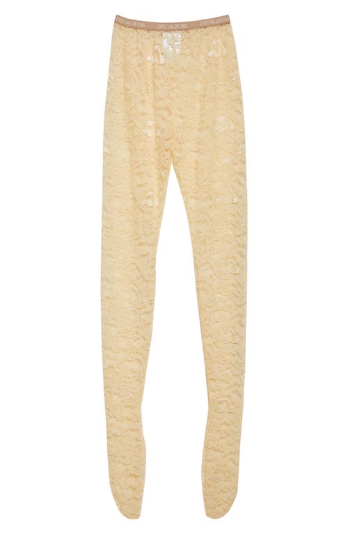 Valentino Beige Floral Lace Tights With Logo Waistband In Betulla