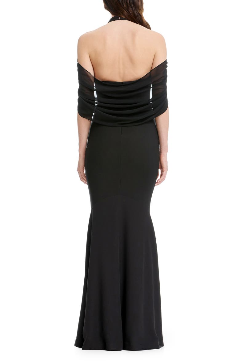 Aviva High Neck Open Back Evening Gown, Alternate, color, BLACK