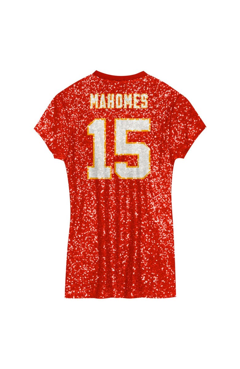Outerstuff Girls Youth Patrick Mahomes Red Kansas City Chiefs Sequin Player Name & Number V-Neck Dress, Alternate, color, Red