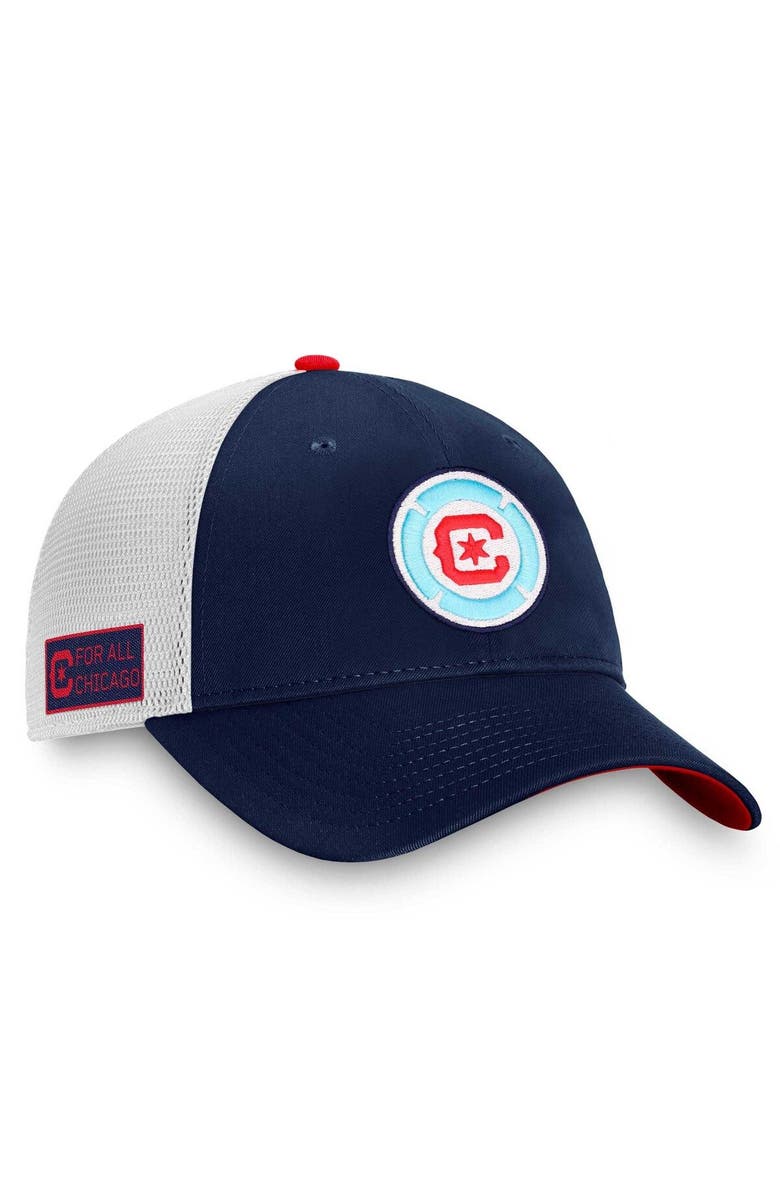 FANATICS Men's Fanatics Branded Navy/White Chicago Fire Iconic Trucker Snapback Hat, Main, color,