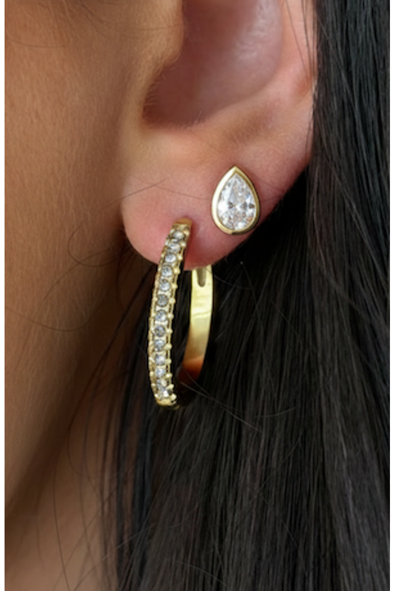 Rocky Oval Hoops and Teardrop Studs Earrings Set, Alternate, color, Gold