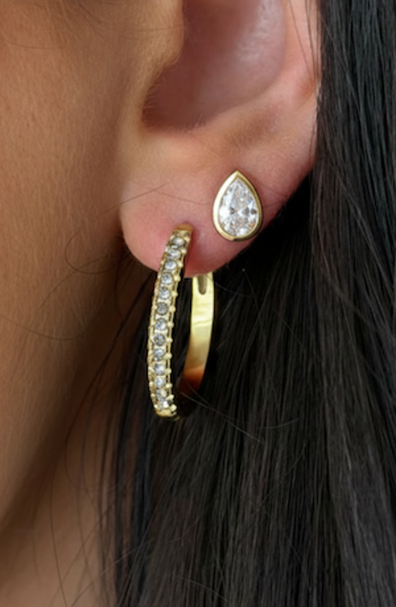 CUFFED BY NANO Rocky Oval Hoops and Teardrop Studs Earrings Set, Alternate, color, Gold