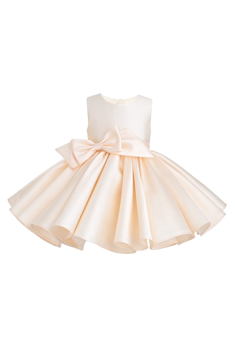 Sabina Satin Flared Dress with Side Bow, Main, color, Beige