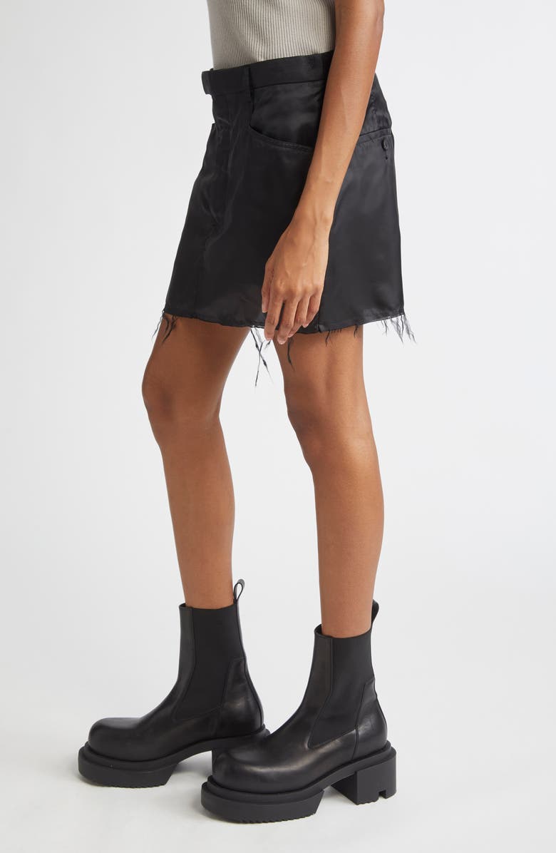 Rick Owens Firbanks Raw Edge Satin Miniskirt, Alternate, color, Black