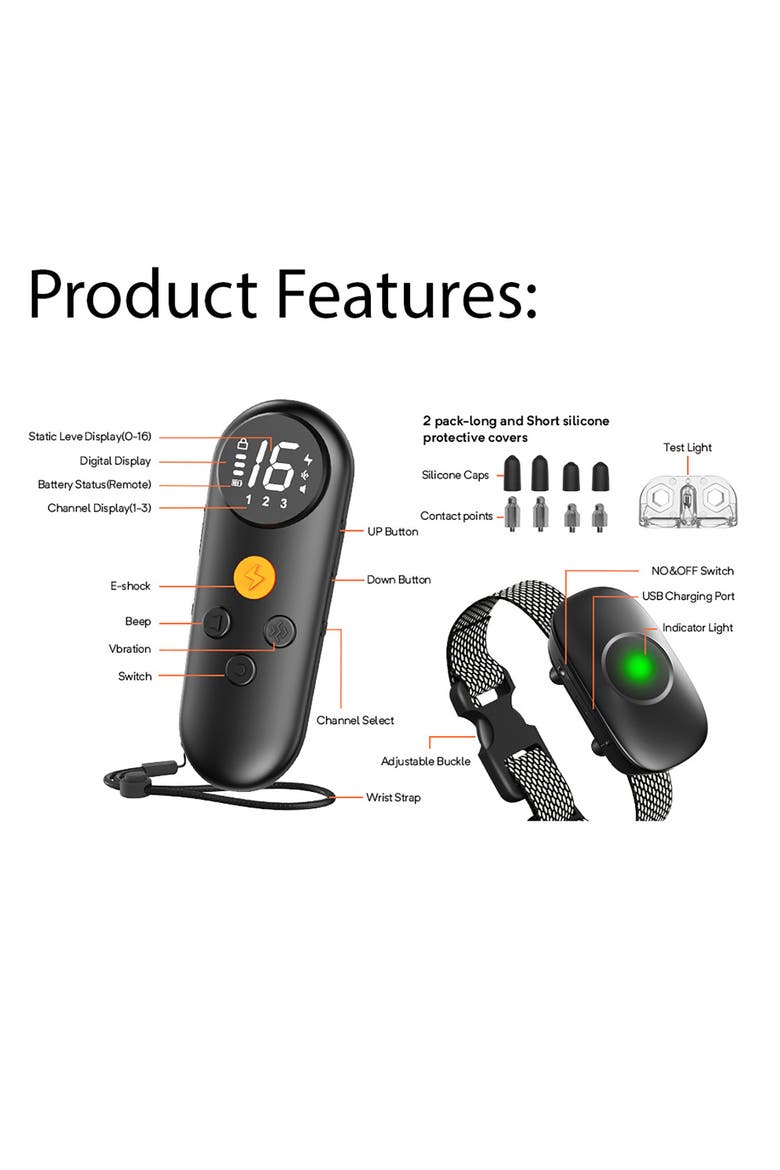 Ellipse LED 1-to-3 Dog 550-Yard Range 16-Level Vibration Sound and Stimulation Training Dog Collar, Alternate, color, BLACK
