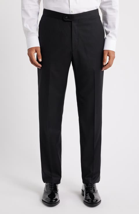 Honeyway Black Wool Tuxedo Pants