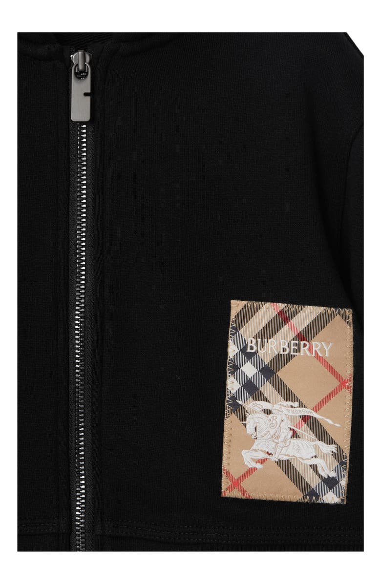 Burberry Check Label Cotton Zip Hoodie, Alternate, color, Black