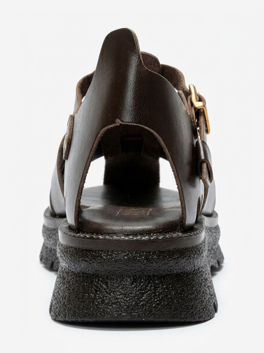 Riela Leather Buckle Sandal, Alternate, color, Brown