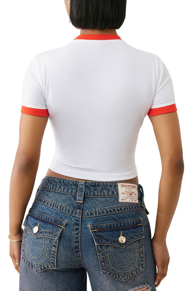 True Religion Beaded Ringer Logo T-Shirt, Alternate, color, White / Red