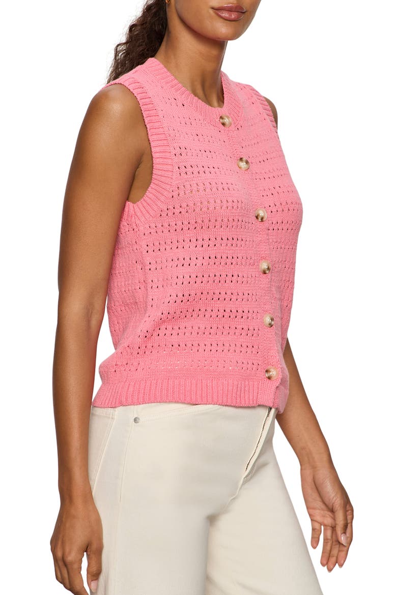 Cotton Pointelle Sleeveless Sweater, Alternate, color, BLOOM PINK