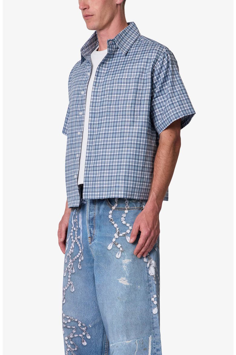 Plaid Poplin Cropped Short Sleeve Shirt, Alternate, color, BLUE